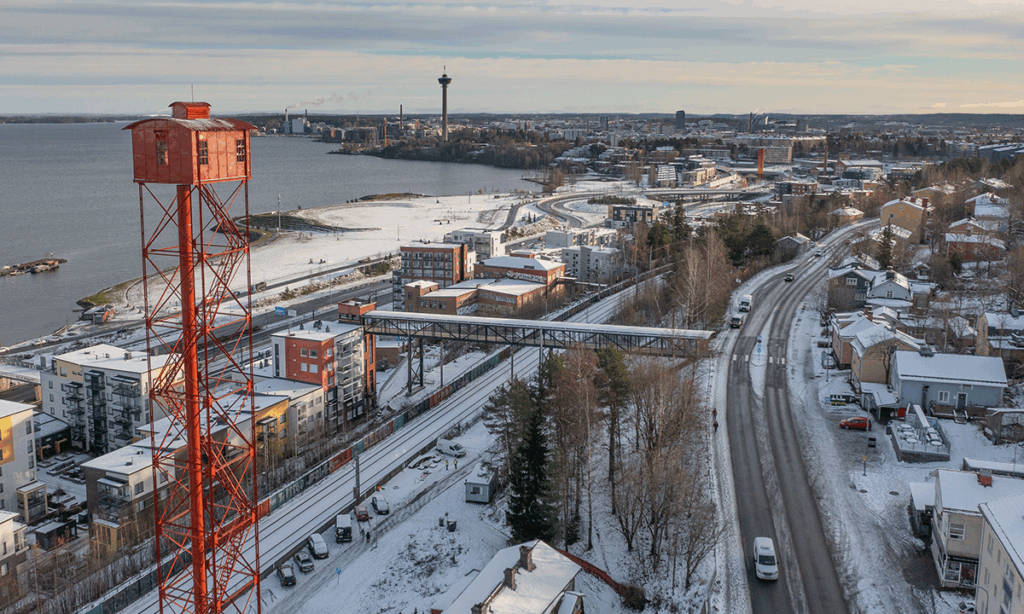 Santalahden ylikäytäväsilta ilmasta käsin verkko